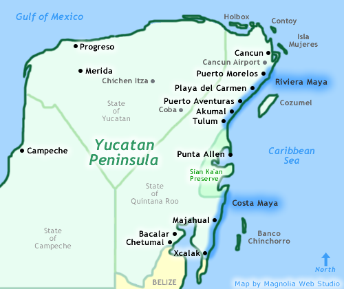 puerto costa maya mexico map Map Of Yucatan Cancun Riviera Maya Costa Maya Hidden Cancun puerto costa maya mexico map